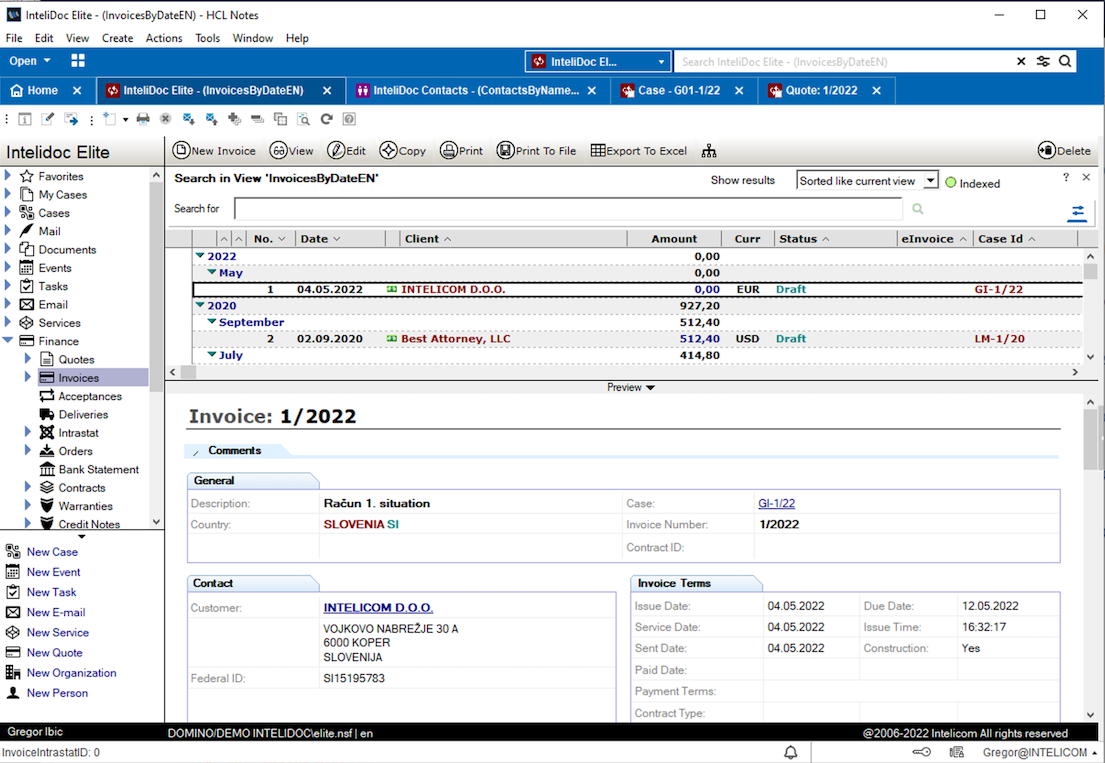 Invoices overview